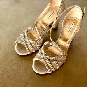 Evening heeled shoe rhinestones sandal block heel